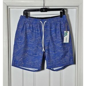 Wellen Lined Swim Trunks Shorts Size Medium Blue Waves Pockets Phone Pocket